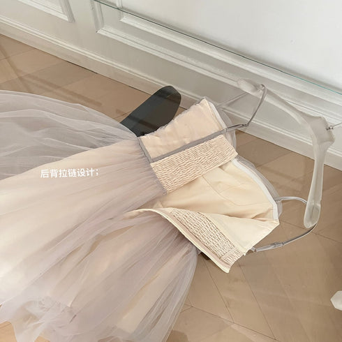 Mesh Sleeveless Thin Strap Tulle Dress